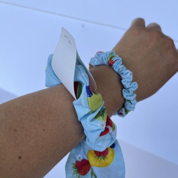 2 New Bow Scrunchie Hair Tie Blue Floral Cotton - Picture 11 of 12